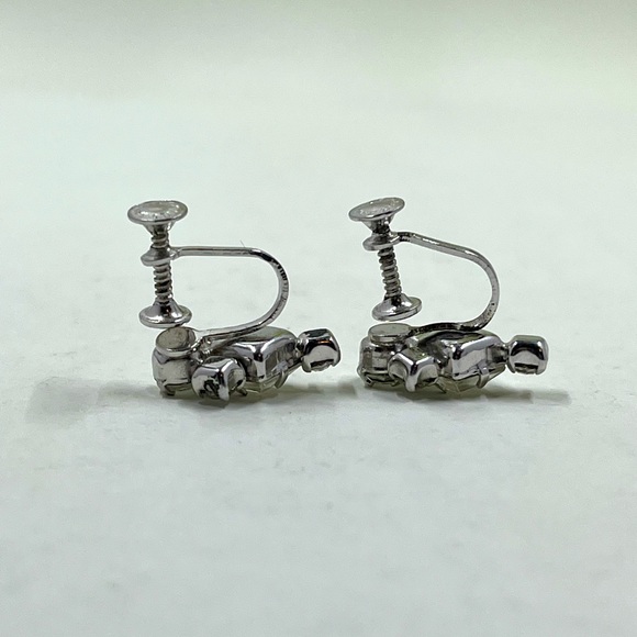 Jay Flex Sterling Silver Signed Vintage Rhinestone Screwback Earrings - Picture 8 of 10
